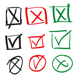 doodle check mark and cross icon set tick vector