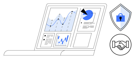 laptop screen with analytics and security icons vector image
