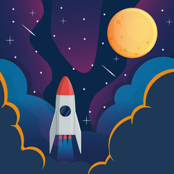 Spaceship and moon in space galaxy background vector