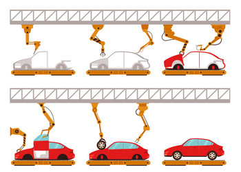 car assembly line with robot arms vector