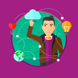 man writing cloud computing on virtual screen vector image