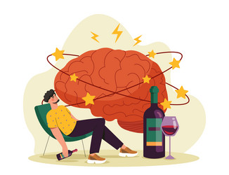 man with wine and brain vector image