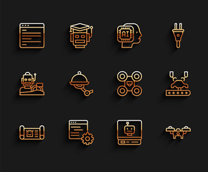 set line robot blueprint computer api interface vector image