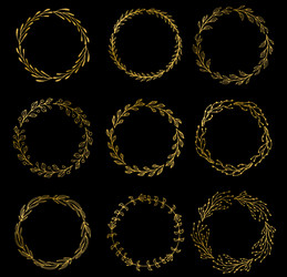 set of gold award laurel wreaths and branches vector