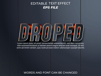 dropped text effect font editable typography 3d vector image