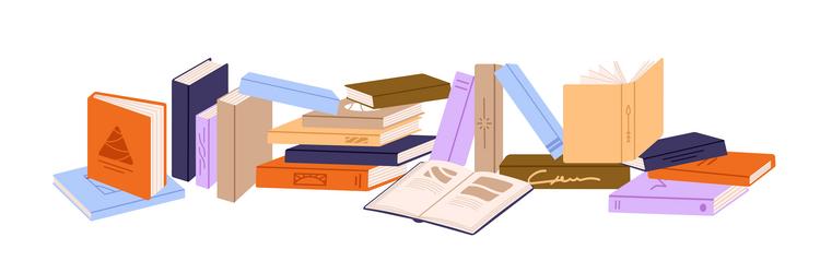 open and closed paper books horizontal row vector image