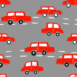 seamless pattern with cute car on color background vector image