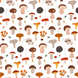 Colorful autumn mushrooms seamless pattern forest vector