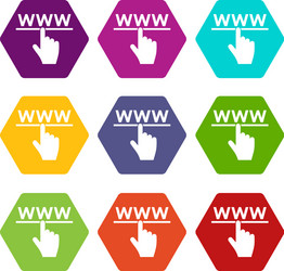 hand cursor and website icon set color hexahedron vector image