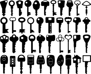 Key black silhouette a set of keys Royalty Free Vector Image