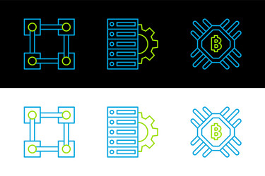 set line cpu mining farm blockchain technology vector image