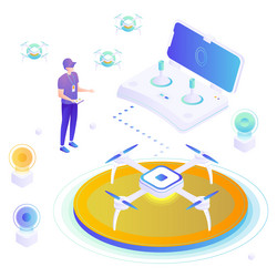 drone operator with remote controller quadcopter vector image