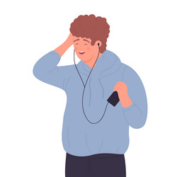 Happy teenager boy listening to music vector