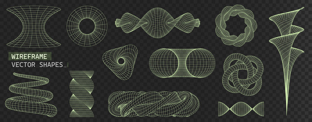 Wireframe 3D Shapes - Y2K Grid vector image