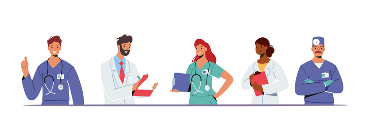 doctor characters in medical robe row hospital vector