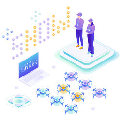drone show people using remote controllers flat vector image