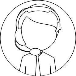 monochrome circular frame with man call center vector image