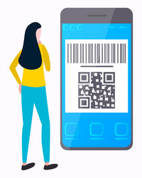 Woman watching on laptop with qr code vector