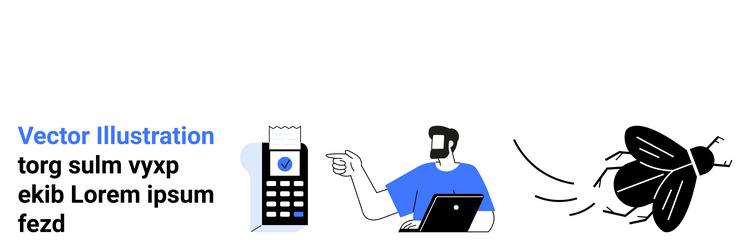 man pointing at flying insect with a tablet vector image