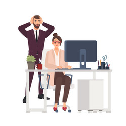 smiling female manager working on computer vector image