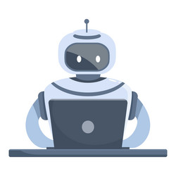 cute white robot sitting at desk and working vector image