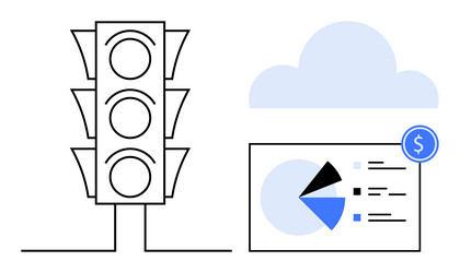 traffic light beside data analytics dashboard vector image