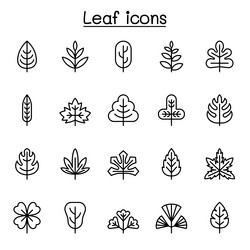 leaf icon set in thin line style vector