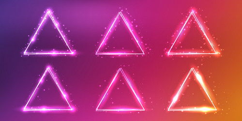 neon double triangular frame with shining effects vector image