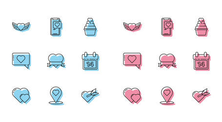 set line heart map pointer with wings vector image