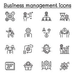 business management icon set in thin line style vector