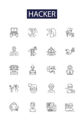 hacker line icons and signs internet vector