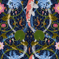 seamless pattern with lotus and carps vector image