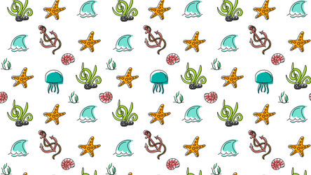 Seamless pattern with shells and fish vector