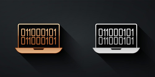 gold and silver binary code icon isolated on black vector image