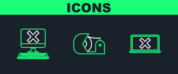 set line laptop and cross mark on screen computer vector image