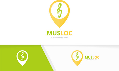 Treble clef and map pointer logo vector