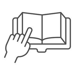 open book with hand pointing thin line icon vector image