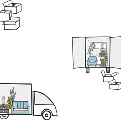Moving trucks relocation sketch Royalty Free Vector Image