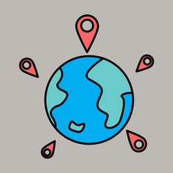 globe earth with color pointer marks vector image