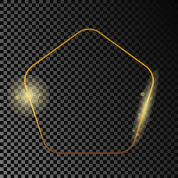 gold glowing rounded pentagon shape frame vector