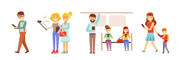 people character using device and gadget vector image