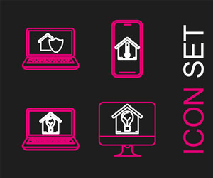set line computer monitor with smart house vector image