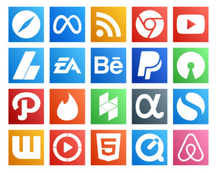 20 social media icon pack including tinder open vector