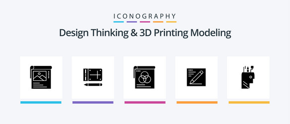 Design thinking and d printing modeling glyph 5 vector