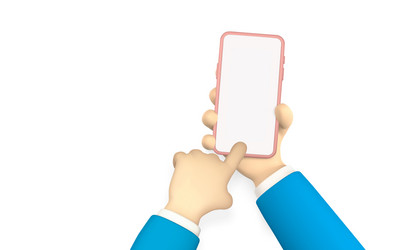 cartoon character hands with smart phone vector