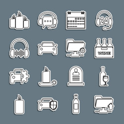 set line ftp folder upload wine bottle with glass vector image