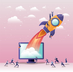 rocket start up with desktop computer vector image