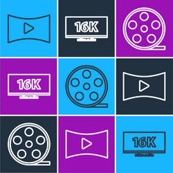 Set line online play video film reel and screen vector