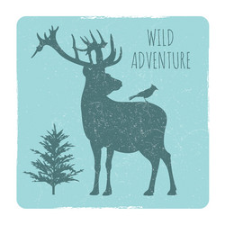 wild forest adventures emblem with deer and bird Vector Image