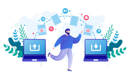 file transfer on notebook concept could syncing vector image